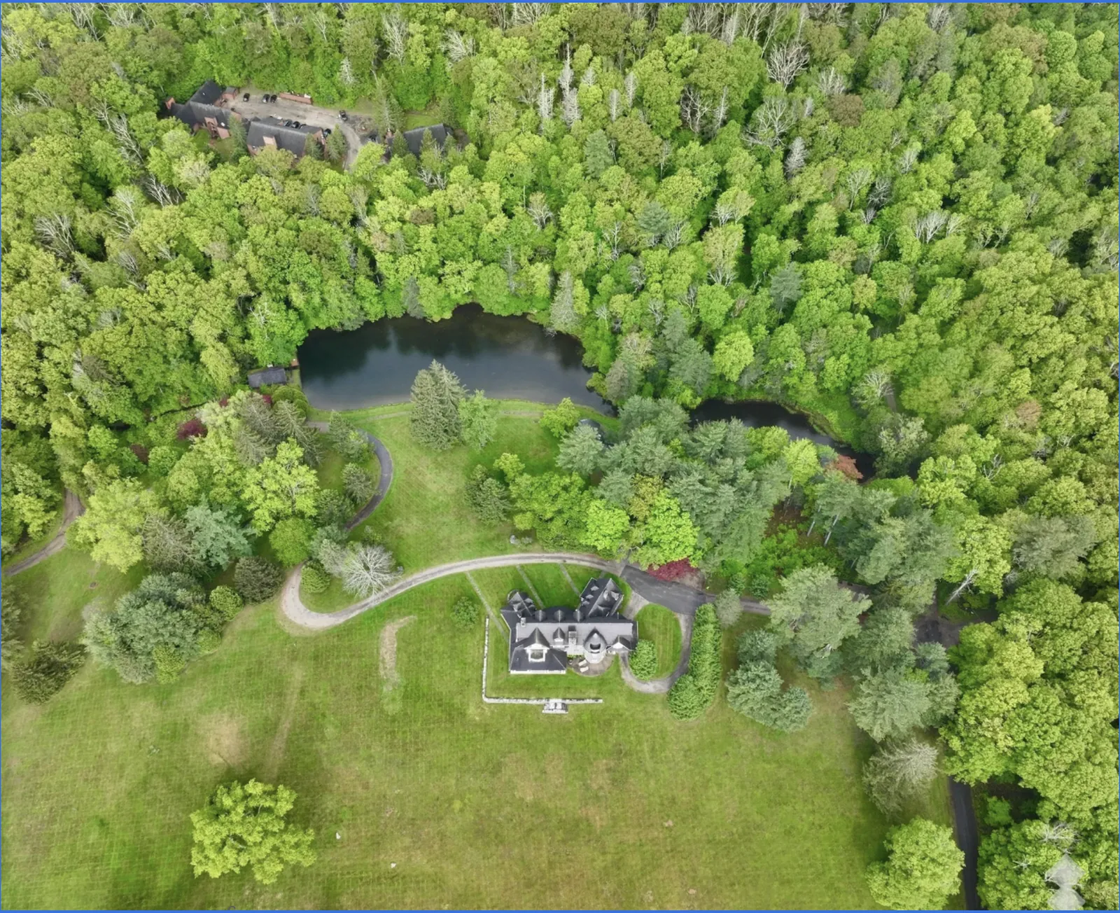 Aerial view of The Thyme estate in the Berkshires